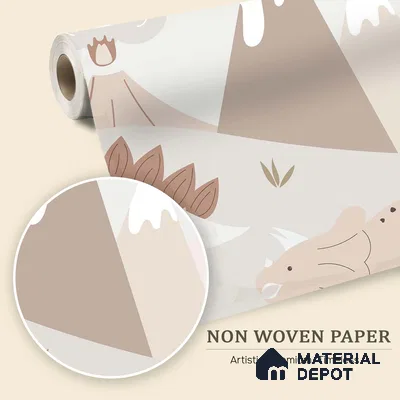 Calm Day in Dino Valley Cute Illustration | WP 04052 B Non Woven Matte Finish Animal Print Style Premium Customized size Wallpaper | 150 GSM WP01MTF Paper | (MOQ = 30 Sq. Ft.)