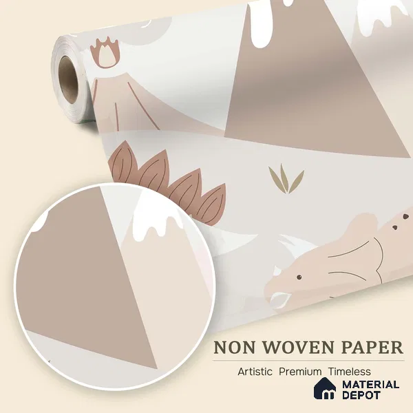 Calm Day in Dino Valley Cute Illustration | WP 04052 B Non Woven Matte Finish Animal Print Style Premium Customized size Wallpaper | 150 GSM WP01MTF Paper | (MOQ = 30 Sq. Ft.)
