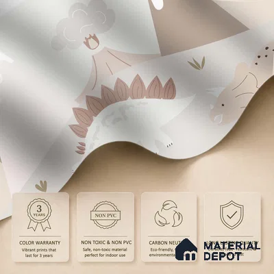 Calm Day in Dino Valley Cute Illustration | WP 04052 B Non Woven Matte Finish Animal Print Style Premium Customized size Wallpaper | 150 GSM WP01MTF Paper | (MOQ = 30 Sq. Ft.)