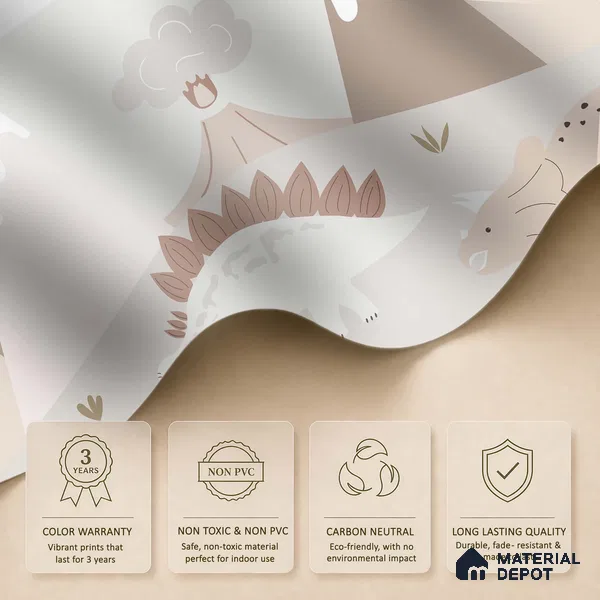 Calm Day in Dino Valley Cute Illustration | WP 04052 B Non Woven Matte Finish Animal Print Style Premium Customized size Wallpaper | 150 GSM WP01MTF Paper | (MOQ = 30 Sq. Ft.)
