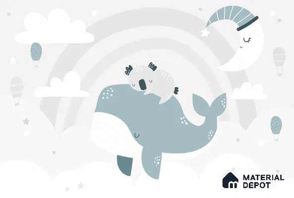 Dreaming Above the Quiet Sea Koala Sleeping On Whale Under Moon | WP 04054 B Non Woven Matte Finish Animal Print Style Premium Customized size Wallpaper | 150 GSM WP01MTF Paper | (MOQ = 30 Sq. Ft.)