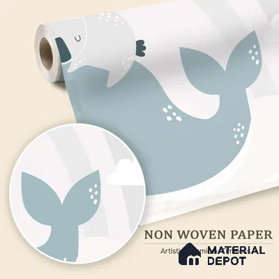 Dreaming Above the Quiet Sea Koala Sleeping On Whale Under Moon | WP 04054 B Non Woven Matte Finish Animal Print Style Premium Customized size Wallpaper | 150 GSM WP01MTF Paper | (MOQ = 30 Sq. Ft.)