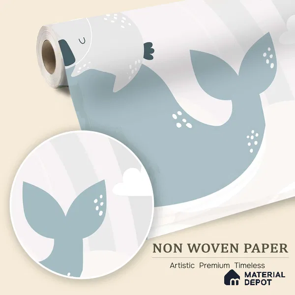 Dreaming Above the Quiet Sea Koala Sleeping On Whale Under Moon | WP 04054 B Non Woven Matte Finish Animal Print Style Premium Customized size Wallpaper | 150 GSM WP01MTF Paper | (MOQ = 30 Sq. Ft.)