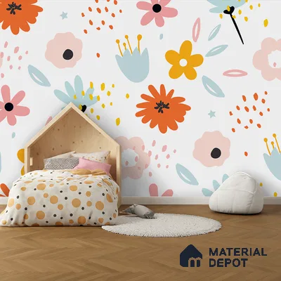 Flowers That Like to Dance Colorful Illustration | WP 04055 B Non Woven Matte Finish Florals Style Premium Customized size Wallpaper | 150 GSM WP01MTF Paper | (MOQ = 30 Sq. Ft.)