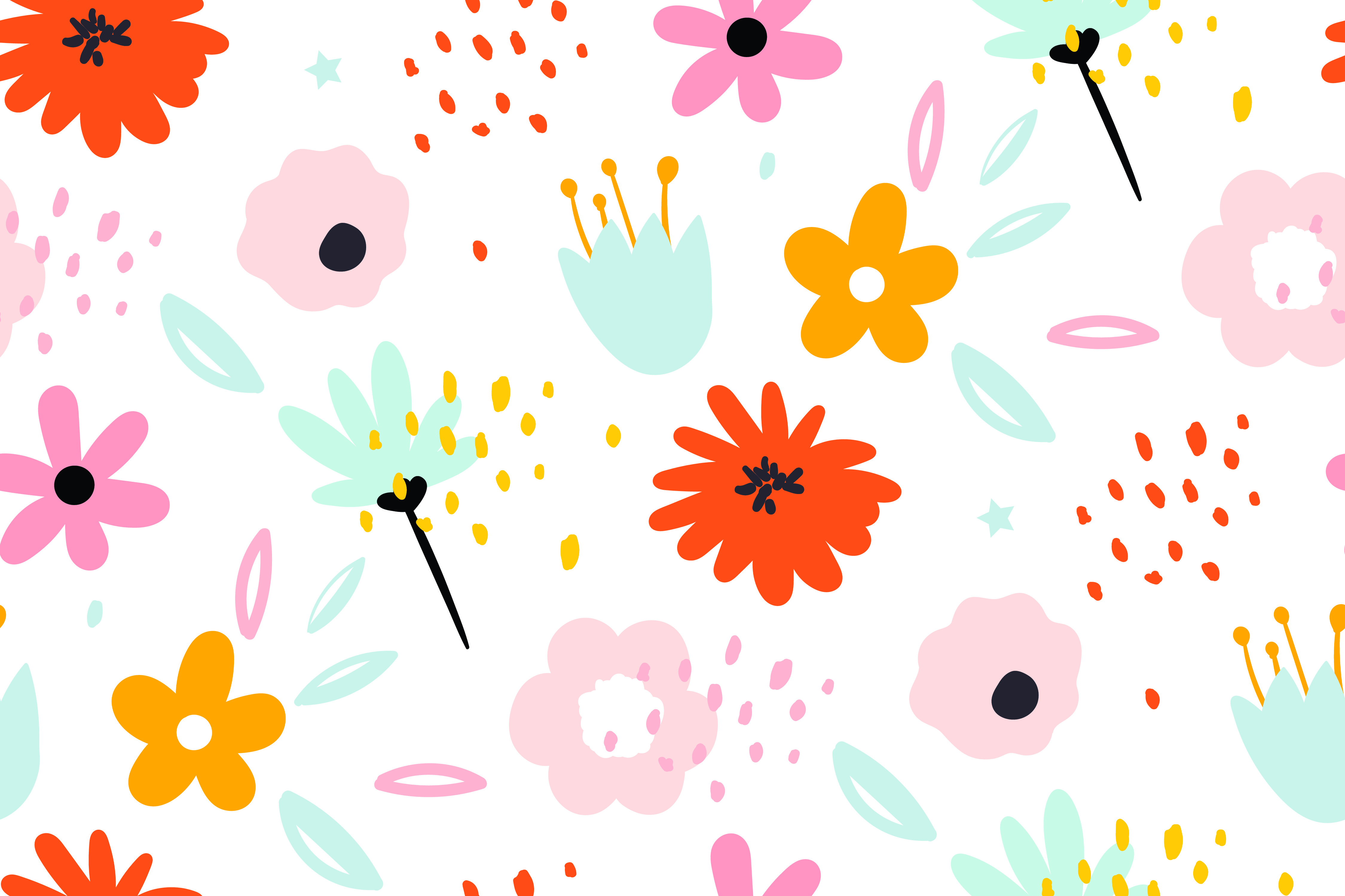 Flowers That Like to Dance Colorful Illustration | WP 04055 B Non Woven Matte Finish Florals Style Premium Customized size Wallpaper | 150 GSM WP01MTF Paper | (MOQ = 30 Sq. Ft.)
