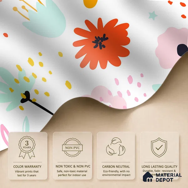 Flowers That Like to Dance Colorful Illustration | WP 04055 Canvas Texture Finish Florals Style luxurious Customized size Wallpaper | 250 GSM WP01CNF Paper | (MOQ = 30 Sq. Ft.)