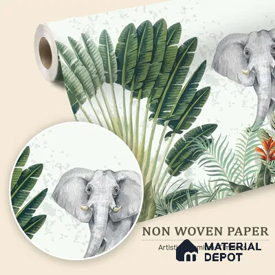 Botanical Safari Animals In Green Forest | WP 04057 B Non Woven Matte Finish Animal Print Style Premium Customized size Wallpaper | 150 GSM WP01MTF Paper | (MOQ = 30 Sq. Ft.)