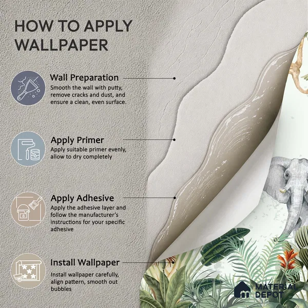 Botanical Safari Animals In Green Forest | WP 04057 B Non Woven Matte Finish Animal Print Style Premium Customized size Wallpaper | 150 GSM WP01MTF Paper | (MOQ = 30 Sq. Ft.)