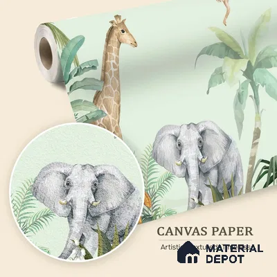 Peekaboo Safari Jungle Animals In Tropical Setting | WP 04058 Canvas Texture Finish Animal Print Style luxurious Customized size Wallpaper | 250 GSM WP01CNF Paper | (MOQ = 30 Sq. Ft.)