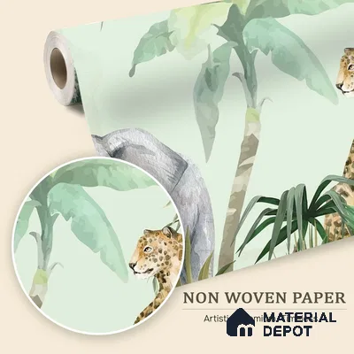 Peekaboo Safari Jungle Animals In Tropical Setting | WP 04058 B Non Woven Matte Finish Animal Print Style Premium Customized size Wallpaper | 150 GSM WP01MTF Paper | (MOQ = 30 Sq. Ft.)