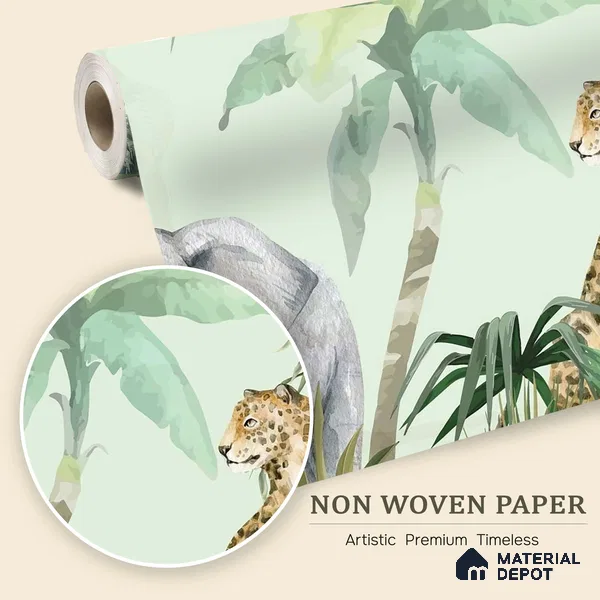 Peekaboo Safari Jungle Animals In Tropical Setting | WP 04058 B Non Woven Matte Finish Animal Print Style Premium Customized size Wallpaper | 150 GSM WP01MTF Paper | (MOQ = 30 Sq. Ft.)
