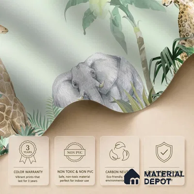 Peekaboo Safari Jungle Animals In Tropical Setting | WP 04058 Canvas Texture Finish Animal Print Style luxurious Customized size Wallpaper | 250 GSM WP01CNF Paper | (MOQ = 30 Sq. Ft.)
