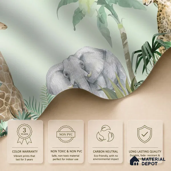Peekaboo Safari Jungle Animals In Tropical Setting | WP 04058 Canvas Texture Finish Animal Print Style luxurious Customized size Wallpaper | 250 GSM WP01CNF Paper | (MOQ = 30 Sq. Ft.)