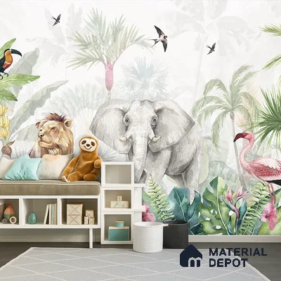 Friends of the Forest Floor Birds And Animals Harmony | WP 04059 B Non Woven Matte Finish Animal Print Style Premium Customized size Wallpaper | 150 GSM WP01MTF Paper | (MOQ = 30 Sq. Ft.) | Design change not possible