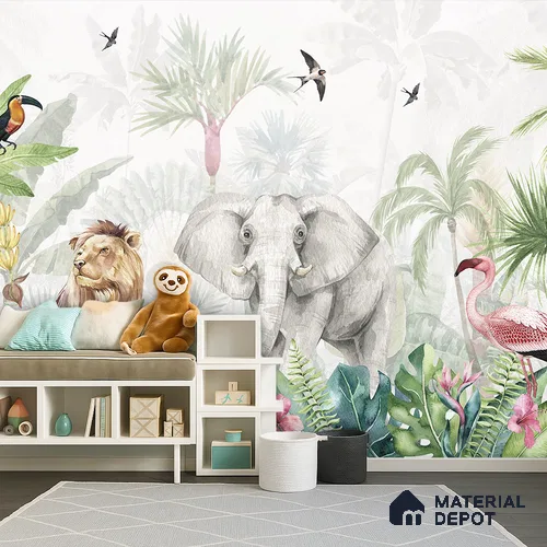 Friends of the Forest Floor Birds And Animals Harmony | WP 04059 B Non Woven Matte Finish Animal Print Style Premium Customized size Wallpaper | 150 GSM WP01MTF Paper | (MOQ = 30 Sq. Ft.) | Design change not possible
