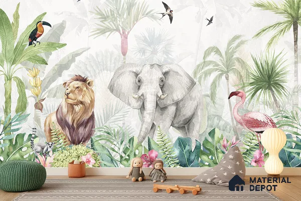 Friends of the Forest Floor Birds And Animals Harmony | WP 04059 B Non Woven Matte Finish Animal Print Style Premium Customized size Wallpaper | 150 GSM WP01MTF Paper | (MOQ = 30 Sq. Ft.) | Design change not possible