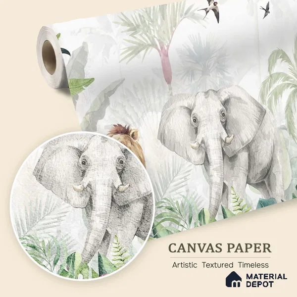 Friends of the Forest Floor Birds And Animals Harmony | WP 04059 Canvas Texture Finish Animal Print Style luxurious Customized size Wallpaper | 250 GSM WP01CNF Paper | (MOQ = 30 Sq. Ft.) | Design change not possible