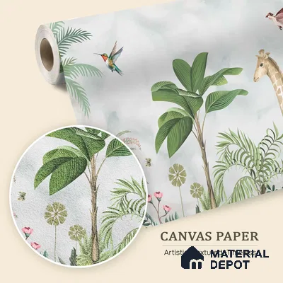 Botanical Safari Mural Savannah Animals On Horizon | WP 04060 Canvas Texture Finish Animal Print Style luxurious Customized size Wallpaper | 250 GSM WP01CNF Paper | (MOQ = 30 Sq. Ft.) | Design change not possible