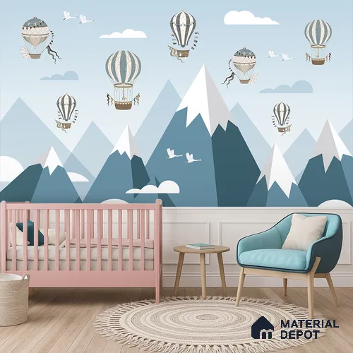 Adventure Wall Hot Air Balloons Over Mountains | WP 04061 B Non Woven Matte Finish Abstract Style Premium Customized size Wallpaper | 150 GSM WP01MTF Paper | (MOQ = 30 Sq. Ft.) | Design change not possible