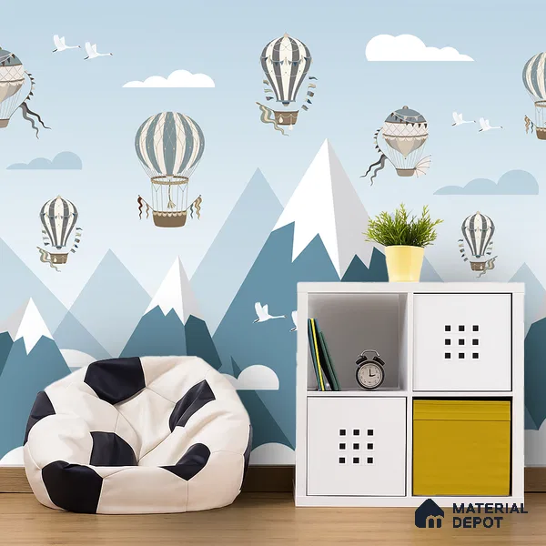 Adventure Wall Hot Air Balloons Over Mountains | WP 04061 B Non Woven Matte Finish Abstract Style Premium Customized size Wallpaper | 150 GSM WP01MTF Paper | (MOQ = 30 Sq. Ft.) | Design change not possible