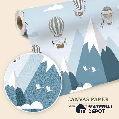 Adventure Wall Hot Air Balloons Over Mountains | WP 04061 Canvas Texture Finish Abstract Style luxurious Customized size Wallpaper | 250 GSM WP01CNF Paper | (MOQ = 30 Sq. Ft.) | Design change not possible