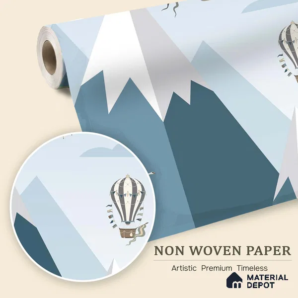 Adventure Wall Hot Air Balloons Over Mountains | WP 04061 B Non Woven Matte Finish Abstract Style Premium Customized size Wallpaper | 150 GSM WP01MTF Paper | (MOQ = 30 Sq. Ft.) | Design change not possible