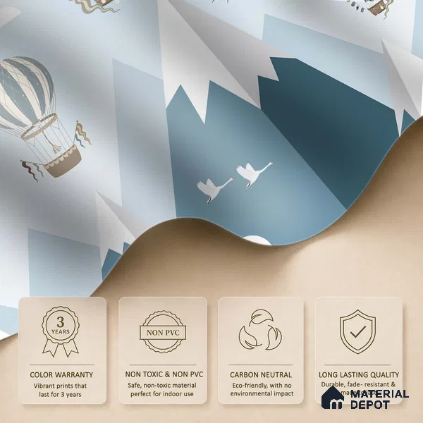 Adventure Wall Hot Air Balloons Over Mountains | WP 04061 Canvas Texture Finish Abstract Style luxurious Customized size Wallpaper | 250 GSM WP01CNF Paper | (MOQ = 30 Sq. Ft.) | Design change not possible
