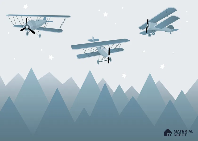 Flying Over the Blue Peaks Vintage Planes | WP 04062 B Non Woven Matte Finish Abstract Style Premium Customized size Wallpaper | 150 GSM WP01MTF Paper | (MOQ = 30 Sq. Ft.)