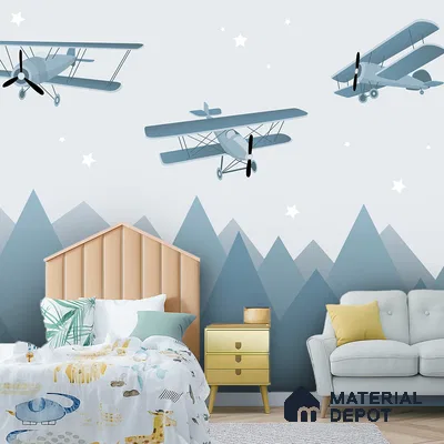 Flying Over the Blue Peaks Vintage Planes | WP 04062 B Non Woven Matte Finish Abstract Style Premium Customized size Wallpaper | 150 GSM WP01MTF Paper | (MOQ = 30 Sq. Ft.)
