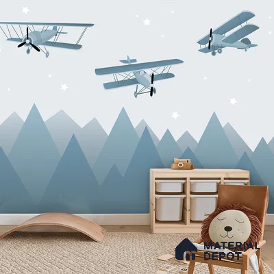 Flying Over the Blue Peaks Vintage Planes | WP 04062 B Non Woven Matte Finish Abstract Style Premium Customized size Wallpaper | 150 GSM WP01MTF Paper | (MOQ = 30 Sq. Ft.)