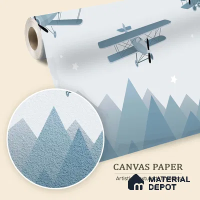 Flying Over the Blue Peaks Vintage Planes | WP 04062 Canvas Texture Finish Abstract Style luxurious Customized size Wallpaper | 250 GSM WP01CNF Paper | (MOQ = 30 Sq. Ft.)