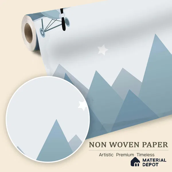 Flying Over the Blue Peaks Vintage Planes | WP 04062 B Non Woven Matte Finish Abstract Style Premium Customized size Wallpaper | 150 GSM WP01MTF Paper | (MOQ = 30 Sq. Ft.)