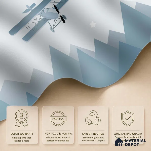 Flying Over the Blue Peaks Vintage Planes | WP 04062 Canvas Texture Finish Abstract Style luxurious Customized size Wallpaper | 250 GSM WP01CNF Paper | (MOQ = 30 Sq. Ft.)