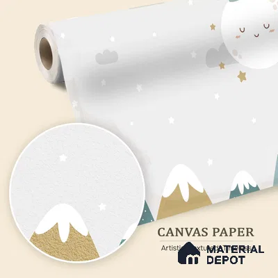 Goodnight Little Moon Winter Night | WP 04063 Canvas Texture Finish Nature Style luxurious Customized size Wallpaper | 250 GSM WP01CNF Paper | (MOQ = 30 Sq. Ft.)
