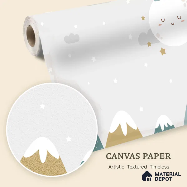 Goodnight Little Moon Winter Night | WP 04063 Canvas Texture Finish Nature Style luxurious Customized size Wallpaper | 250 GSM WP01CNF Paper | (MOQ = 30 Sq. Ft.)