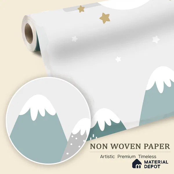 Goodnight Little Moon Winter Night | WP 04063 B Non Woven Matte Finish Nature Style Premium Customized size Wallpaper | 150 GSM WP01MTF Paper | (MOQ = 30 Sq. Ft.)