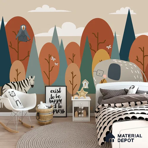 Walk with Gentle Giants Animals Enjoying Nature Scene | WP 04064 Canvas Texture Finish Animal Print Style luxurious Customized size Wallpaper | 250 GSM WP01CNF Paper | (MOQ = 30 Sq. Ft.)
