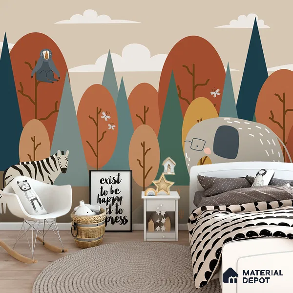 Walk with Gentle Giants Animals Enjoying Nature Scene | WP 04064 Canvas Texture Finish Animal Print Style luxurious Customized size Wallpaper | 250 GSM WP01CNF Paper | (MOQ = 30 Sq. Ft.)