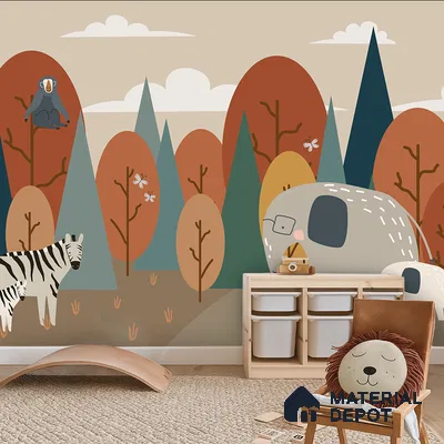Walk with Gentle Giants Animals Enjoying Nature Scene | WP 04064 Canvas Texture Finish Animal Print Style luxurious Customized size Wallpaper | 250 GSM WP01CNF Paper | (MOQ = 30 Sq. Ft.)
