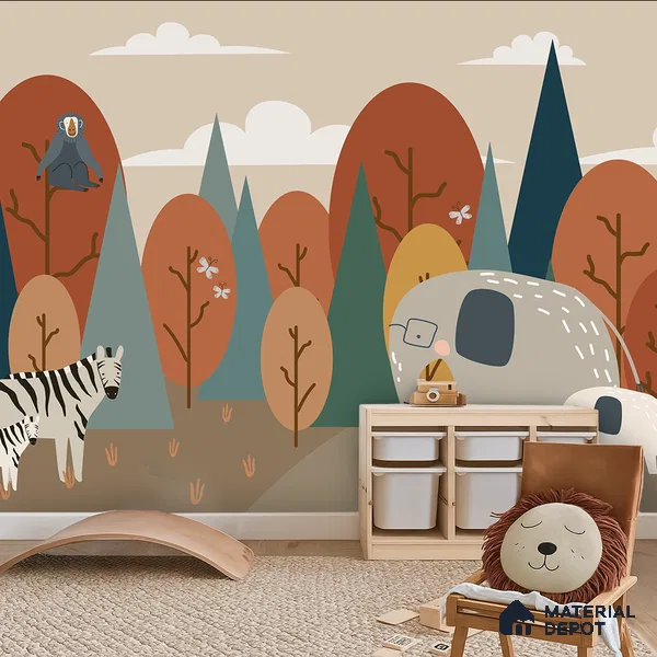 Walk with Gentle Giants Animals Enjoying Nature Scene | WP 04064 Canvas Texture Finish Animal Print Style luxurious Customized size Wallpaper | 250 GSM WP01CNF Paper | (MOQ = 30 Sq. Ft.)