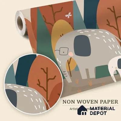 Walk with Gentle Giants Animals Enjoying Nature Scene | WP 04064 B Non Woven Matte Finish Animal Print Style Premium Customized size Wallpaper | 150 GSM WP01MTF Paper | (MOQ = 30 Sq. Ft.)