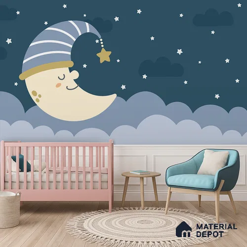 Stars Before Sleep Animals At Night With Stars | WP 04065 Canvas Texture Finish Space Style luxurious Customized size Wallpaper | 250 GSM WP01CNF Paper | (MOQ = 30 Sq. Ft.)
