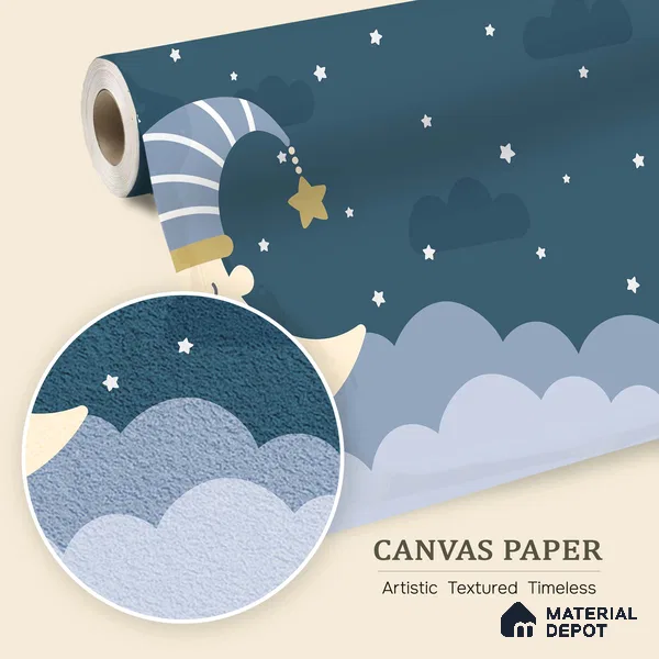 Stars Before Sleep Animals At Night With Stars | WP 04065 Canvas Texture Finish Space Style luxurious Customized size Wallpaper | 250 GSM WP01CNF Paper | (MOQ = 30 Sq. Ft.)