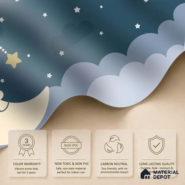 Stars Before Sleep Animals At Night With Stars | WP 04065 B Non Woven Matte Finish Space Style Premium Customized size Wallpaper | 150 GSM WP01MTF Paper | (MOQ = 30 Sq. Ft.)