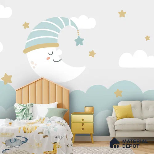 Little Star Lullaby Soft Pastel Animal Dreamscape | WP 04066 B Non Woven Matte Finish Space Style Premium Customized size Wallpaper | 150 GSM WP01MTF Paper | (MOQ = 30 Sq. Ft.)