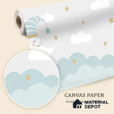 Little Star Lullaby Soft Pastel Animal Dreamscape | WP 04066 Canvas Texture Finish Space Style luxurious Customized size Wallpaper | 250 GSM WP01CNF Paper | (MOQ = 30 Sq. Ft.)