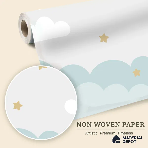 Little Star Lullaby Soft Pastel Animal Dreamscape | WP 04066 B Non Woven Matte Finish Space Style Premium Customized size Wallpaper | 150 GSM WP01MTF Paper | (MOQ = 30 Sq. Ft.)