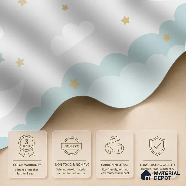 Little Star Lullaby Soft Pastel Animal Dreamscape | WP 04066 B Non Woven Matte Finish Space Style Premium Customized size Wallpaper | 150 GSM WP01MTF Paper | (MOQ = 30 Sq. Ft.)