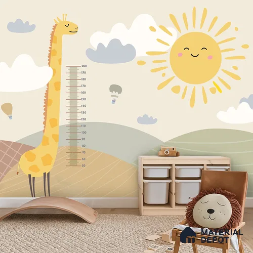 Giraffe Milestone Wall Bright Sunny Day Illustration | WP 04067 B Non Woven Matte Finish Animal Print Style Premium Customized size Wallpaper | 150 GSM WP01MTF Paper | (MOQ = 30 Sq. Ft.)
