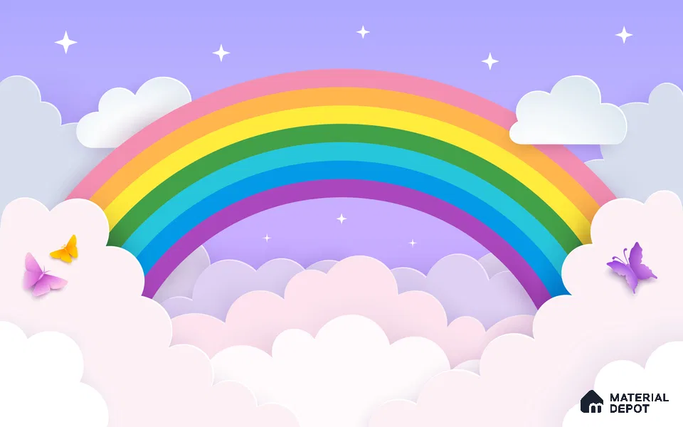 Magic Arc in the Clouds Rainbow On Light Background | WP 04068 Canvas Texture Finish Geometric Style luxurious Customized size Wallpaper | 250 GSM WP01CNF Paper | (MOQ = 30 Sq. Ft.)
